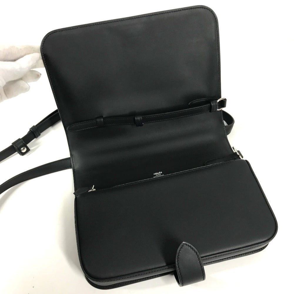 HERMES Leather Equipier 3-Way Bag Clutch Bag Flap Pochette Crossbody Shoulder Bag Swift Black/SilverHardware Used