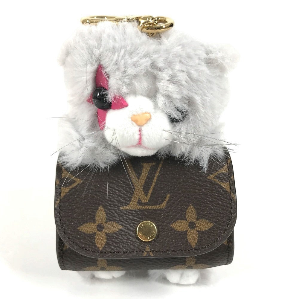 LOUIS VUITTON M03512 Monogram Bag Charm LV Cute Kitten Bag Charm AirPods Earphone Case Cat Key Holder MonogramCanvas Brown/gray Used