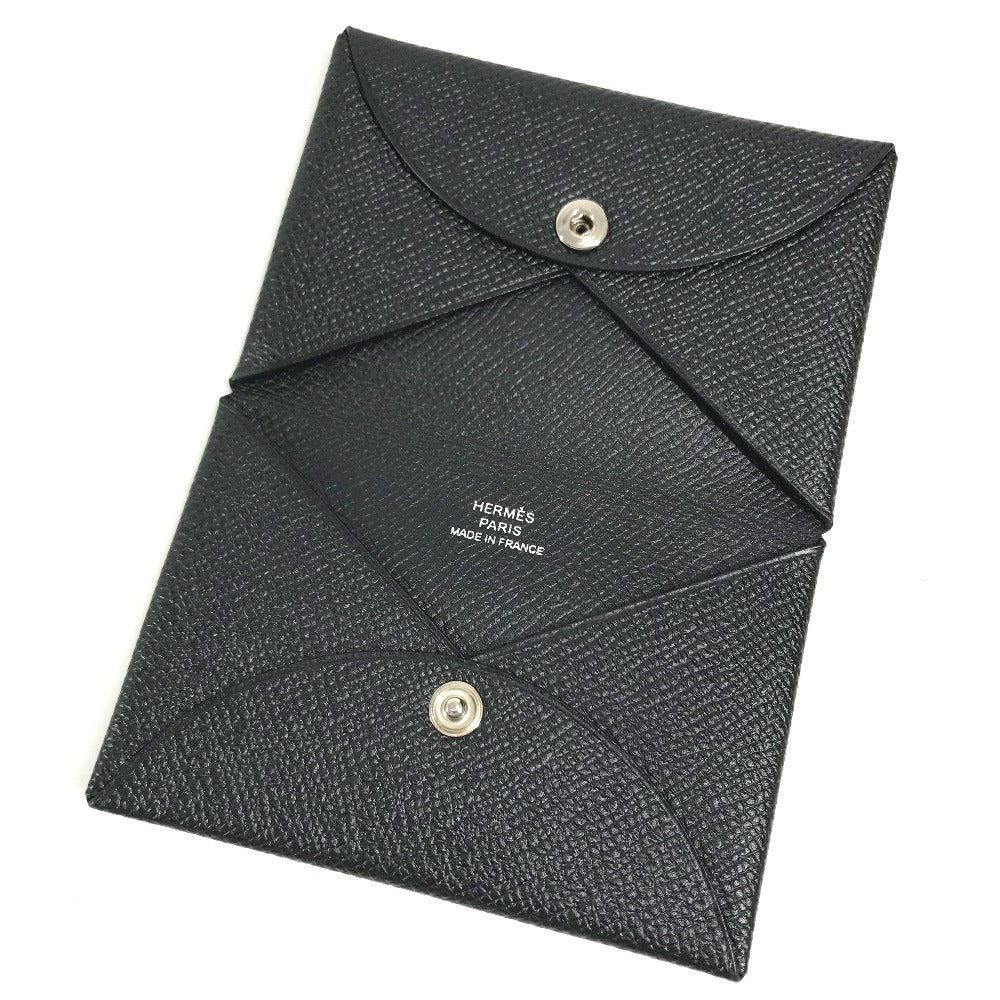 HERMES Calvi Business Card Holder Pass Case Folded Card Case Epsom Black Used