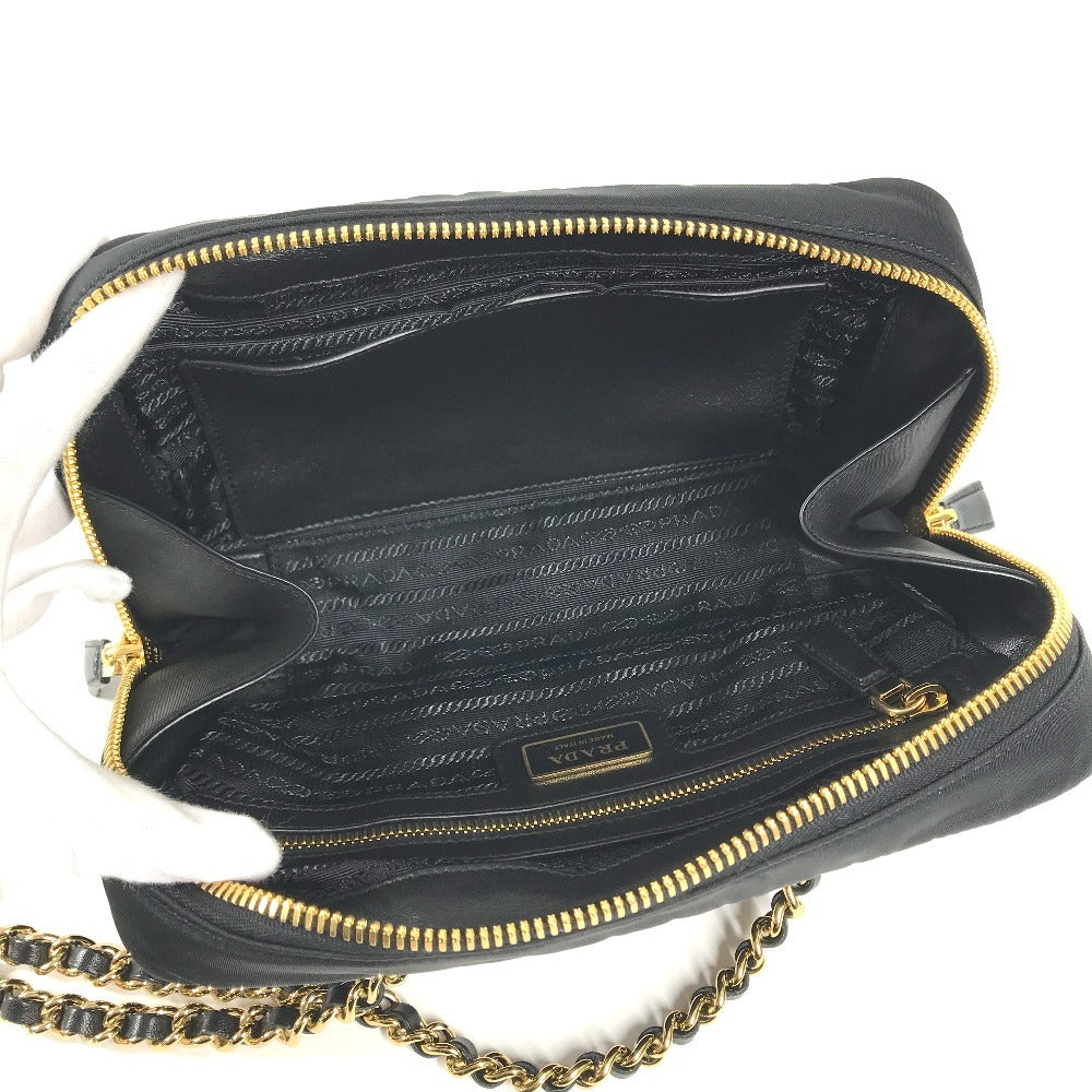 PRADA 1BB121 Tote Bag triangle logo triangle logo plate Shoulder bag, Double Chain Chain bag Shoulder Bag Leather / Nylon Black/GoldHardware Used