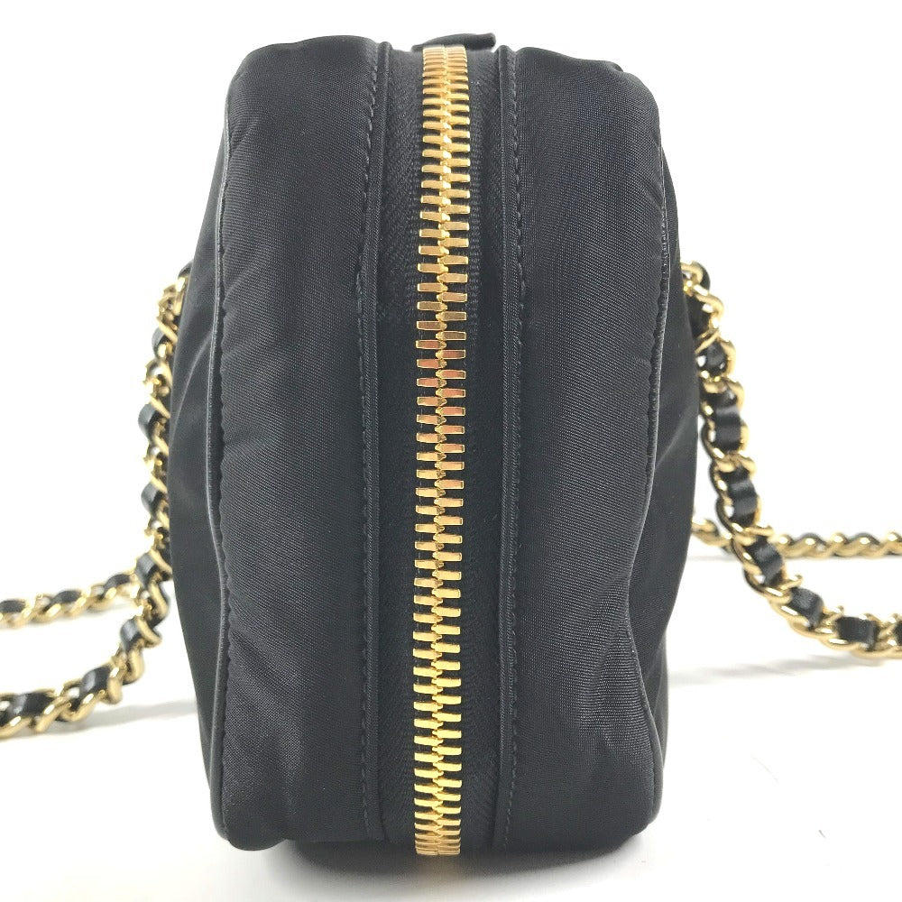 PRADA 1BB121 Tote Bag triangle logo triangle logo plate Shoulder bag, Double Chain Chain bag Shoulder Bag Leather / Nylon Black/GoldHardware Used