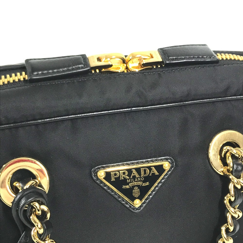 PRADA 1BB121 Tote Bag triangle logo triangle logo plate Shoulder bag, Double Chain Chain bag Shoulder Bag Leather / Nylon Black/GoldHardware Used
