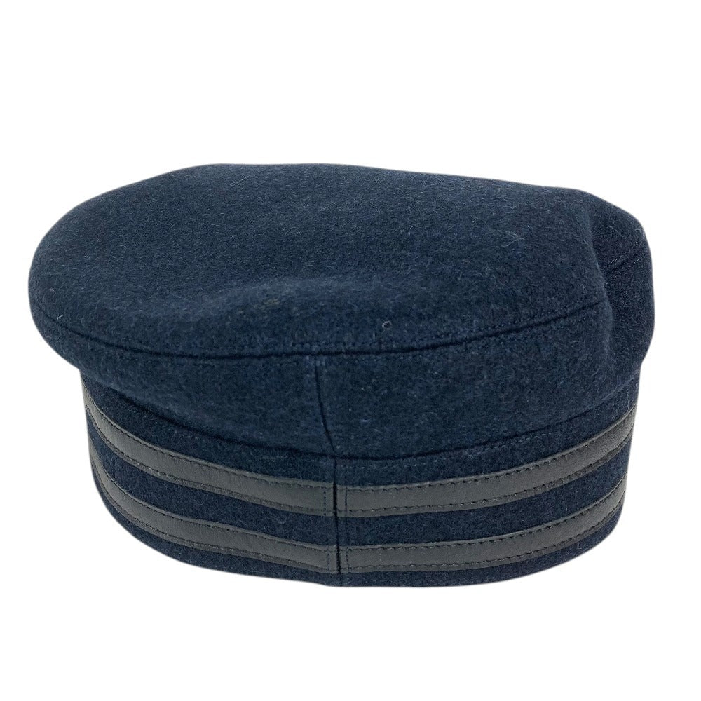 HERMES Serie logo Hat apparel Casquette wool Navy Used