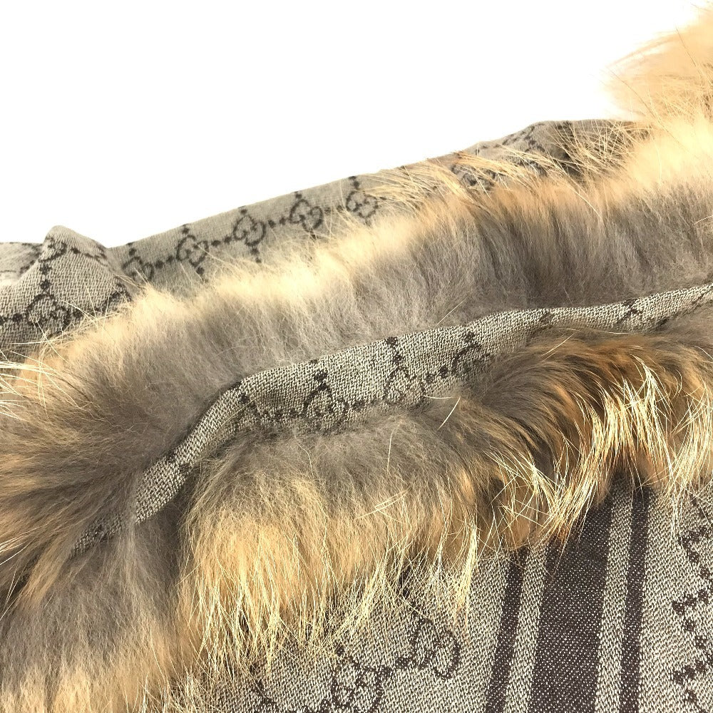 GUCCI GG logo Fur shawl, shawl, tippet All-over print stole/shawl scarf with fringe shawl wool / silk Brown Used