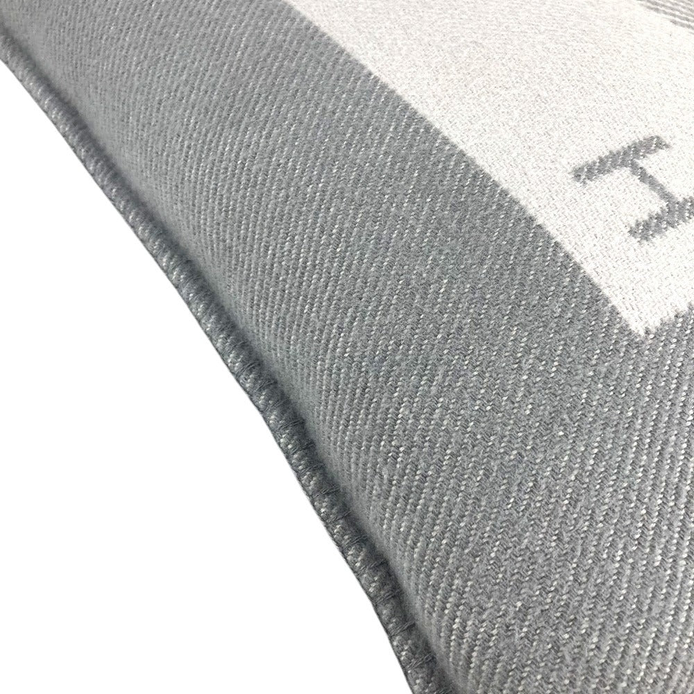 HERMES Square square H Riviera interior pillow pillow cushion Wool / Cashmere gray/White Used