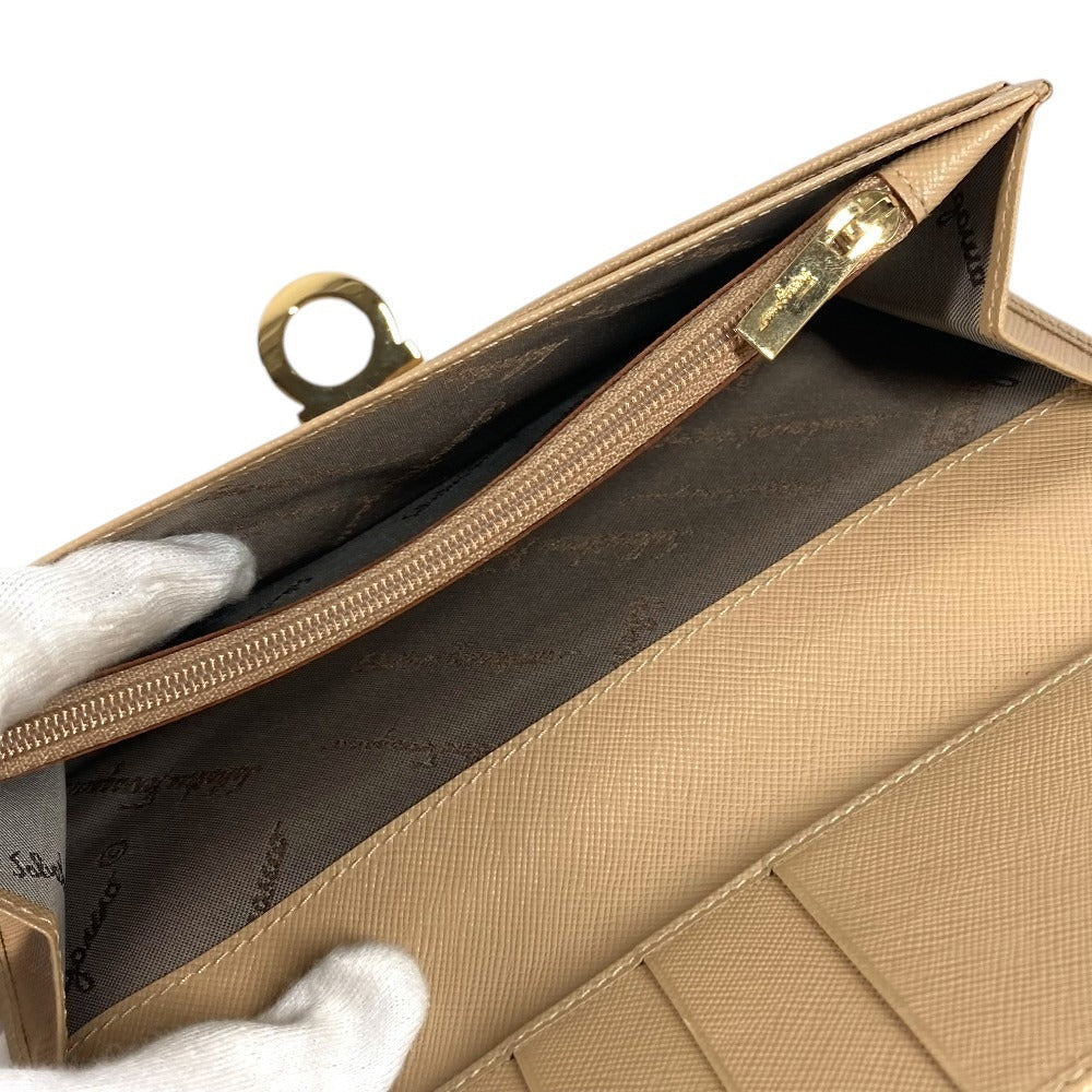 Salvatore Ferragamo Logo Gancini Wallet Long Wallet Bi-fold Long Wallet Leather Beige Used