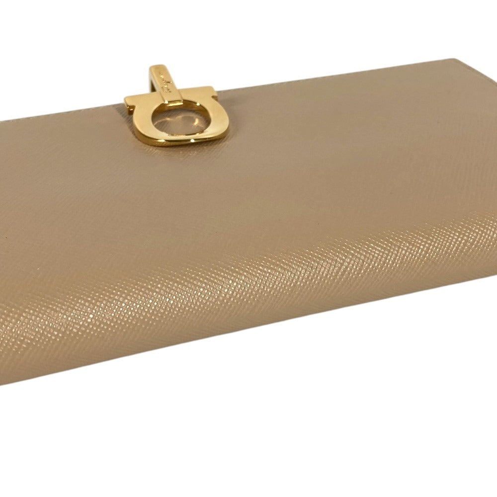 Salvatore Ferragamo Logo Gancini Wallet Long Wallet Bi-fold Long Wallet Leather Beige Used