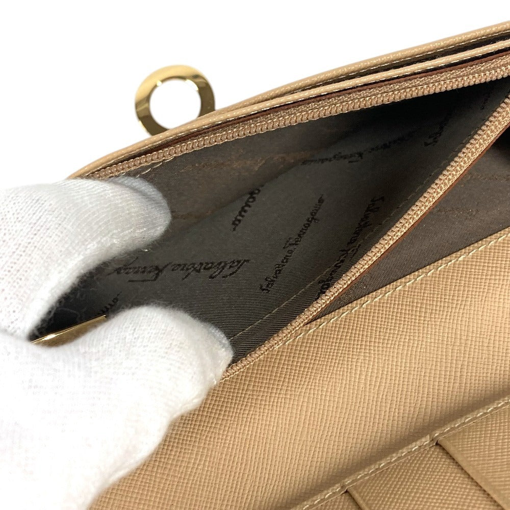 Salvatore Ferragamo Logo Gancini Wallet Long Wallet Bi-fold Long Wallet Leather Beige Used