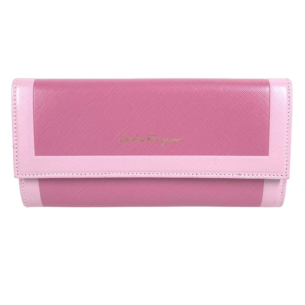 Salvatore Ferragamo Logo Bicolor Wallet Long Wallet Flap Long Wallet Leather pink Used