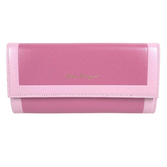 Salvatore Ferragamo Logo Bicolor Wallet Long Wallet Flap Long Wallet Leather pink Used