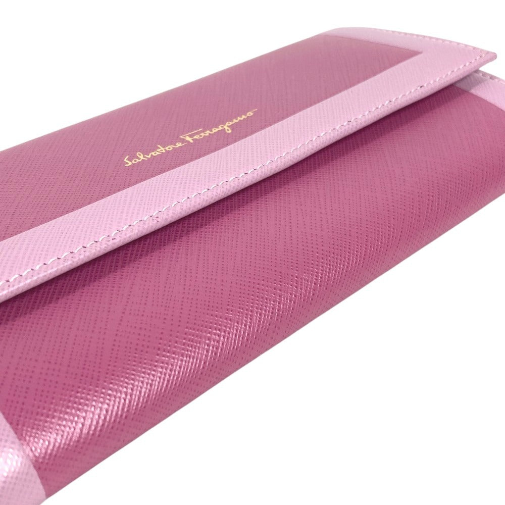 Salvatore Ferragamo Logo Bicolor Wallet Long Wallet Flap Long Wallet Leather pink Used