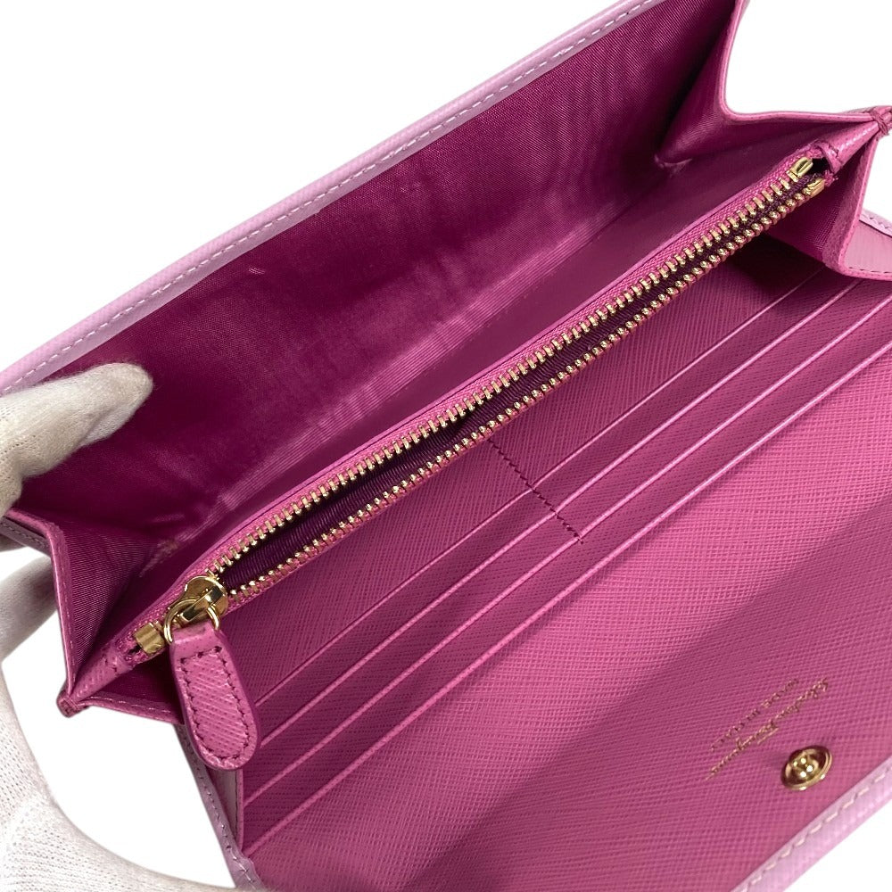 Salvatore Ferragamo Logo Bicolor Wallet Long Wallet Flap Long Wallet Leather pink Used