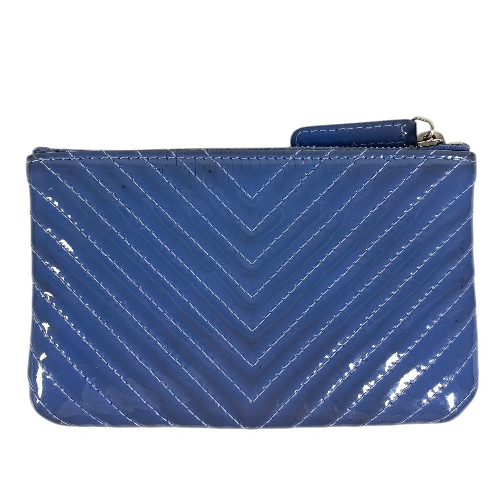 CHANEL CC Logo CC Mark Wallet coin purse Card Case Pouch Patent Leather blue Used
