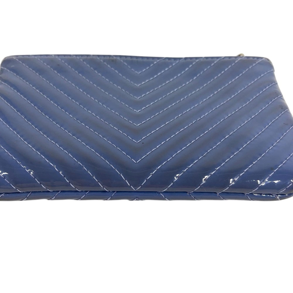CHANEL CC Logo CC Mark Wallet coin purse Card Case Pouch Patent Leather blue Used