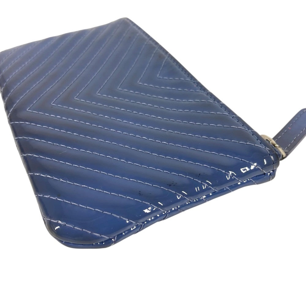 CHANEL CC Logo CC Mark Wallet coin purse Card Case Pouch Patent Leather blue Used