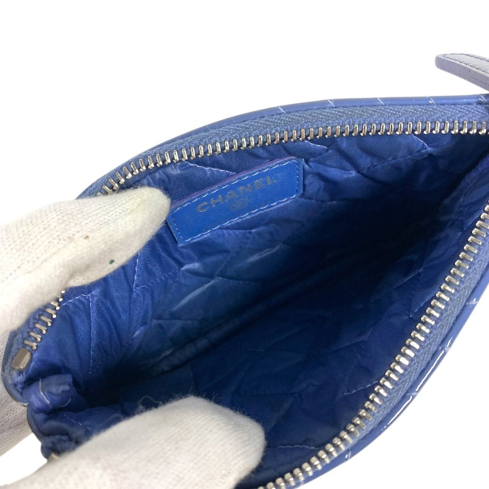 CHANEL CC Logo CC Mark Wallet coin purse Card Case Pouch Patent Leather blue Used