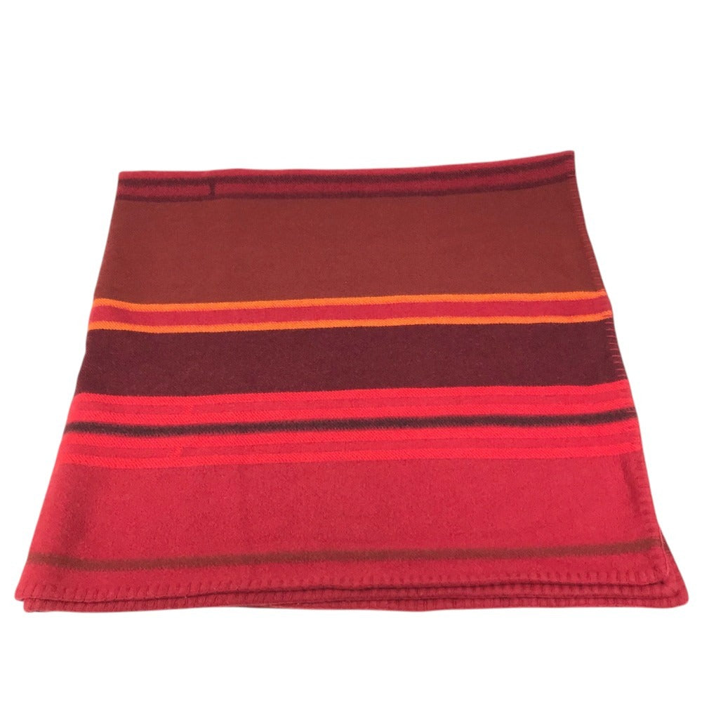 HERMES Plaid Logo Miscellaneous goods Blanket Interior Throw Plaid blanket Cashmere Red/Orange Used