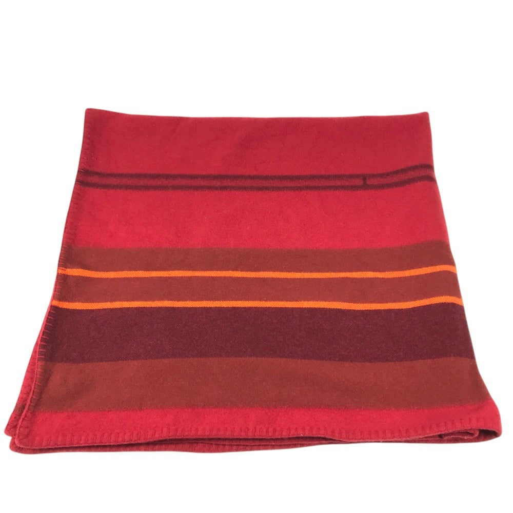 HERMES Plaid Logo Miscellaneous goods Blanket Interior Throw Plaid blanket Cashmere Red/Orange Used