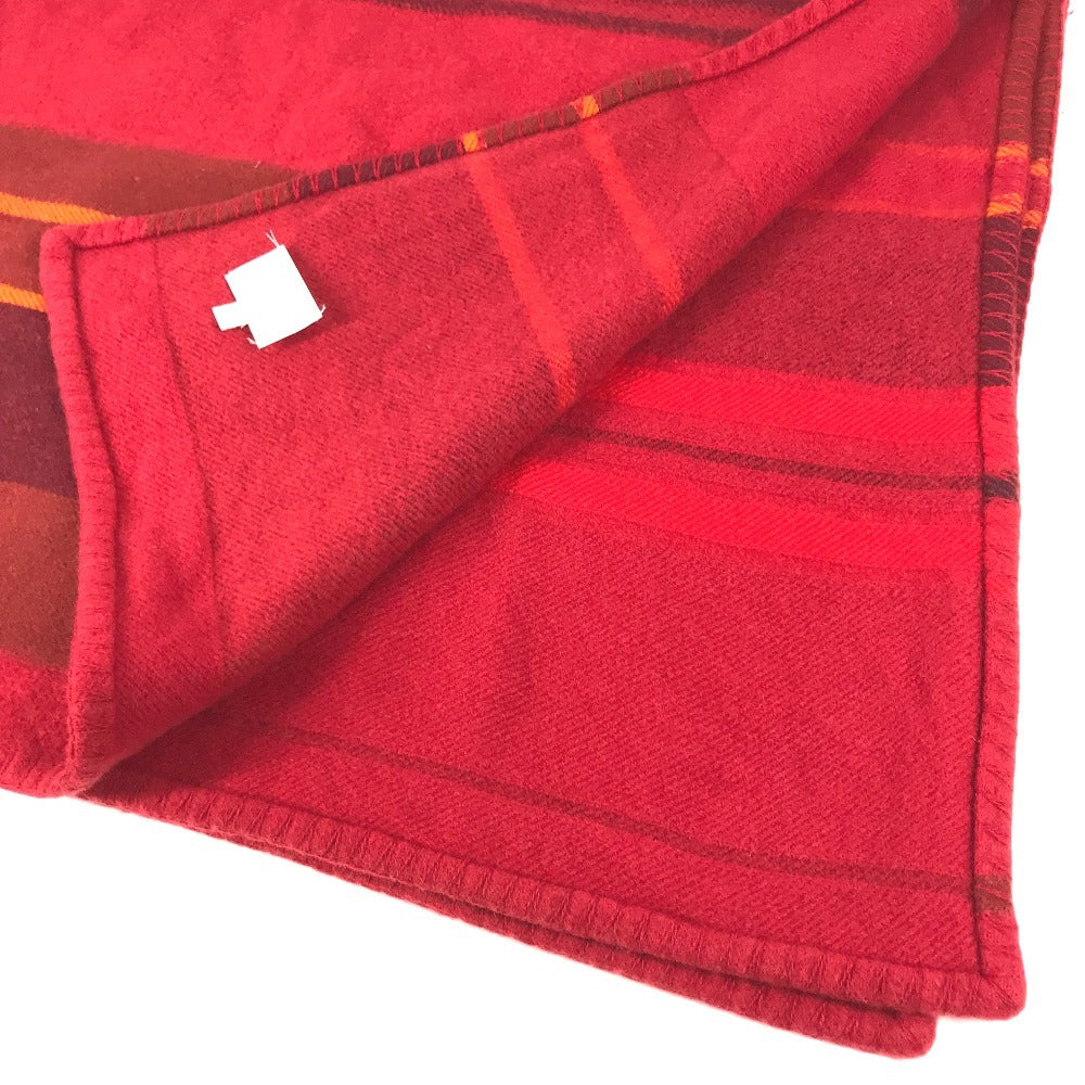 HERMES Plaid Logo Miscellaneous goods Blanket Interior Throw Plaid blanket Cashmere Red/Orange Used