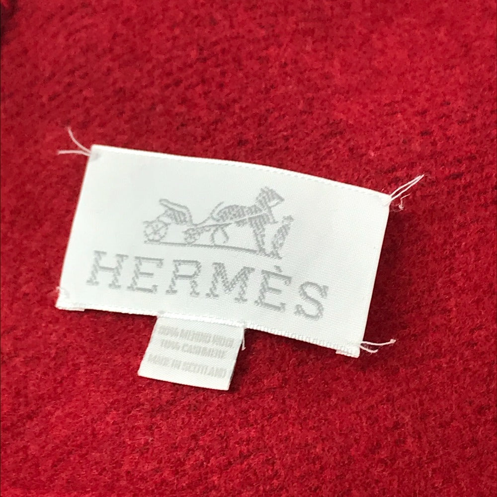 HERMES Plaid Logo Miscellaneous goods Blanket Interior Throw Plaid blanket Cashmere Red/Orange Used