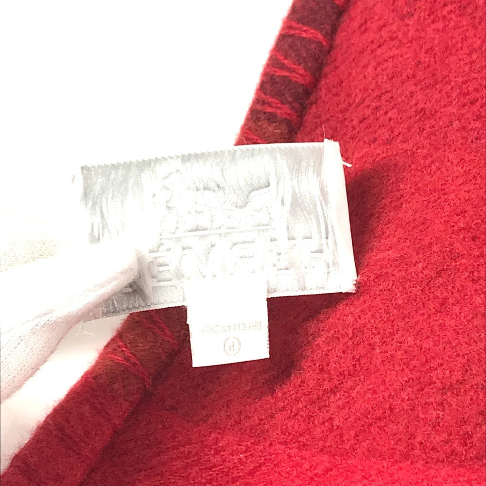 HERMES Plaid Logo Miscellaneous goods Blanket Interior Throw Plaid blanket Cashmere Red/Orange Used