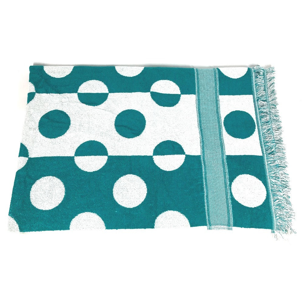 HERMES Yachting Dot Print Bath Towel, Blanket, Beach Towel, Fringe Towel, Cotton, Unisex, Green
