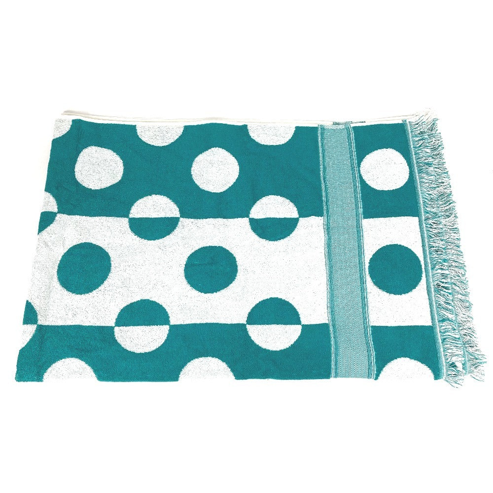 HERMES Yachting Dot Print Bath Towel, Blanket, Beach Towel, Fringe Towel, Cotton, Unisex, Green