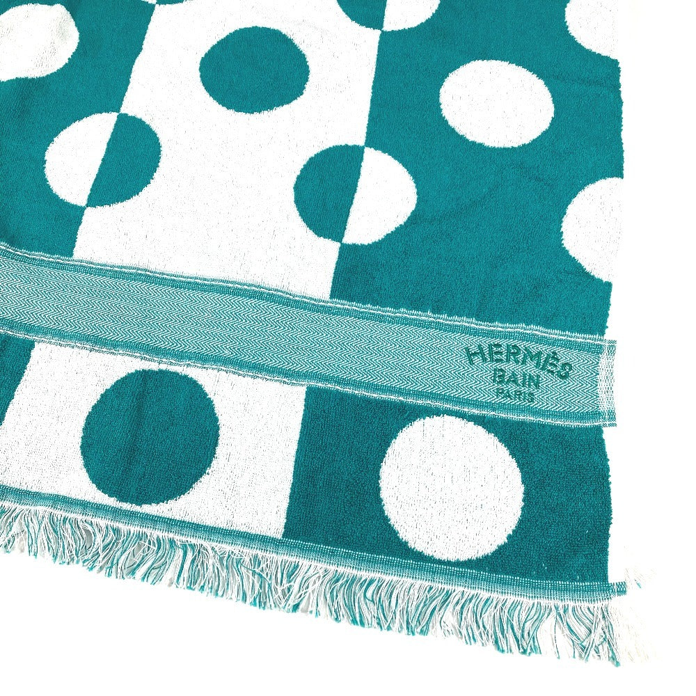 HERMES Yachting Dot Print Bath Towel, Blanket, Beach Towel, Fringe Towel, Cotton, Unisex, Green