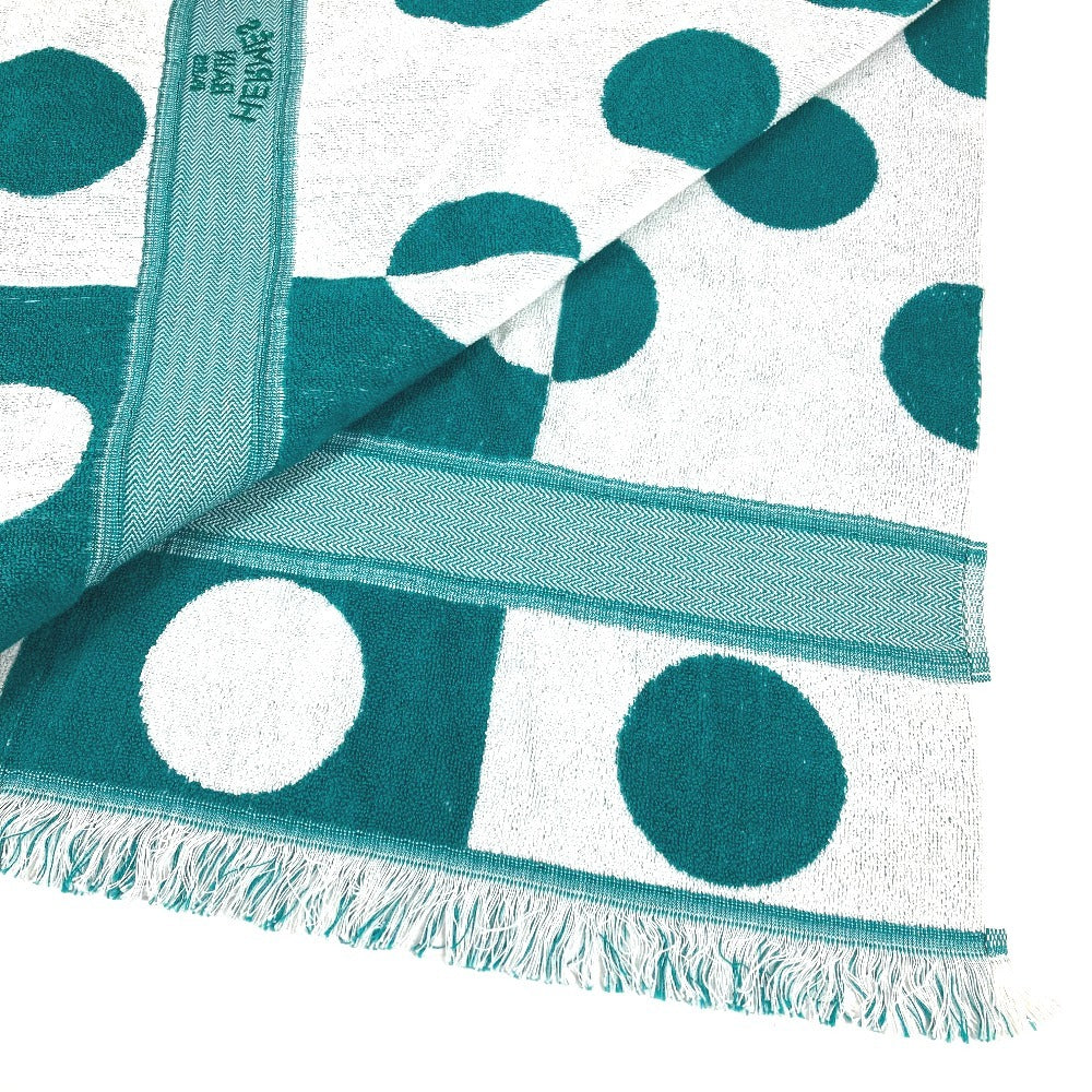 HERMES Yachting Dot Print Bath Towel, Blanket, Beach Towel, Fringe Towel, Cotton, Unisex, Green