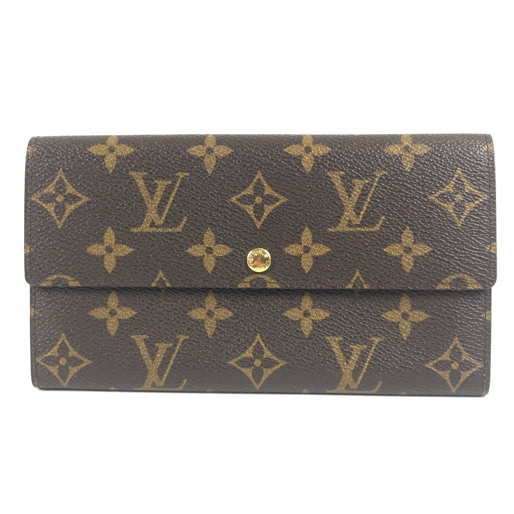LOUIS VUITTON M61725 Monogram Porte Monnaie Credit Bifold Long Wallet with Flap, Unisex Brown Monogram Canvas