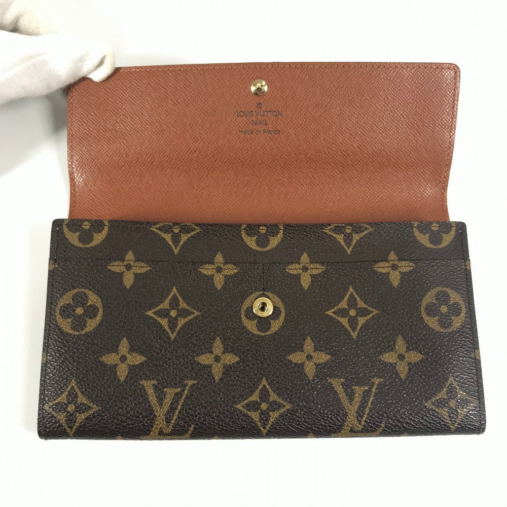LOUIS VUITTON M61725 Monogram Porte Monnaie Credit Bifold Long Wallet with Flap, Unisex Brown Monogram Canvas