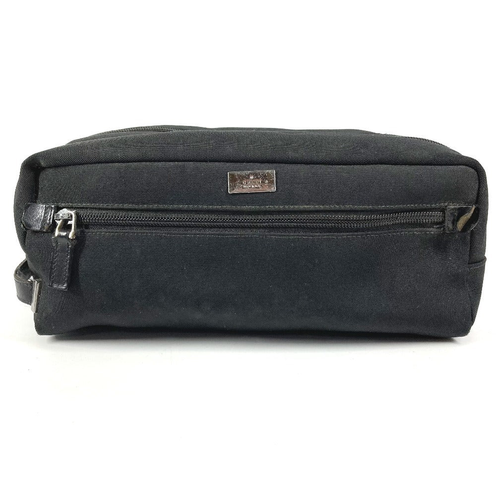 GUCCI 02888 ロゴ Wジップ ジップ カバン ポーチ クラッチバッグ 持ち手つき セカンドバッグ レザー/キャンバス ユニセックス ブラック