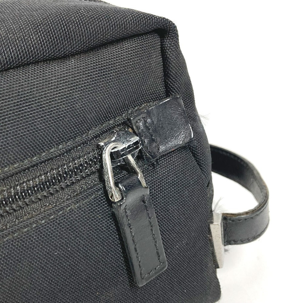 GUCCI 02888 ロゴ Wジップ ジップ カバン ポーチ クラッチバッグ 持ち手つき セカンドバッグ レザー/キャンバス ユニセックス ブラック