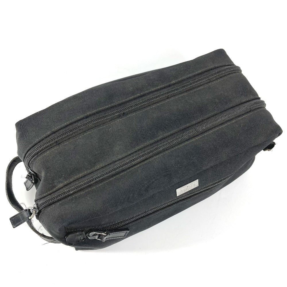 GUCCI 02888 ロゴ Wジップ ジップ カバン ポーチ クラッチバッグ 持ち手つき セカンドバッグ レザー/キャンバス ユニセックス ブラック
