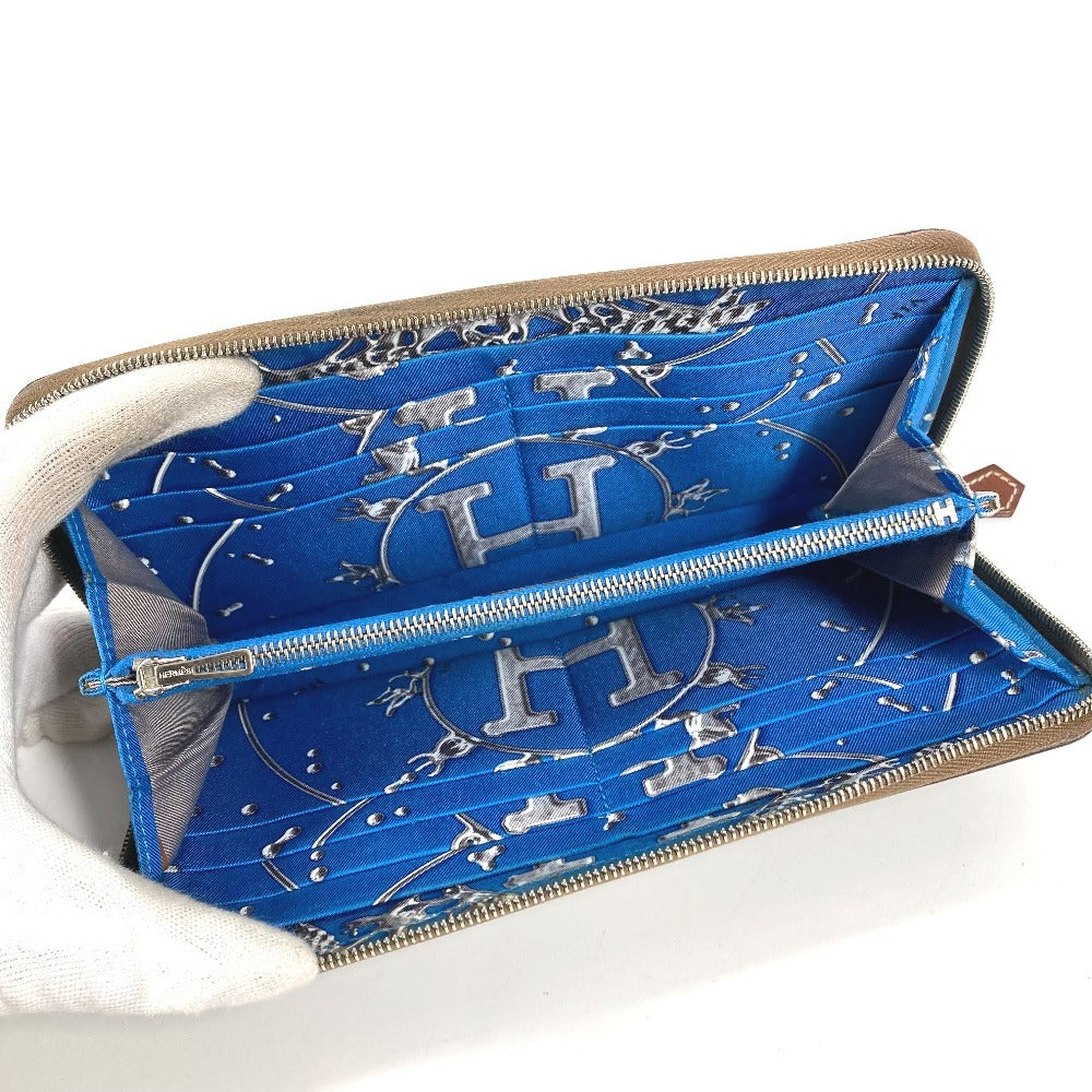 HERMES Azap Long Silk'In Wallet Long Wallet Round Fastener Long Wallet Epsom Unisex Etoupe Gray