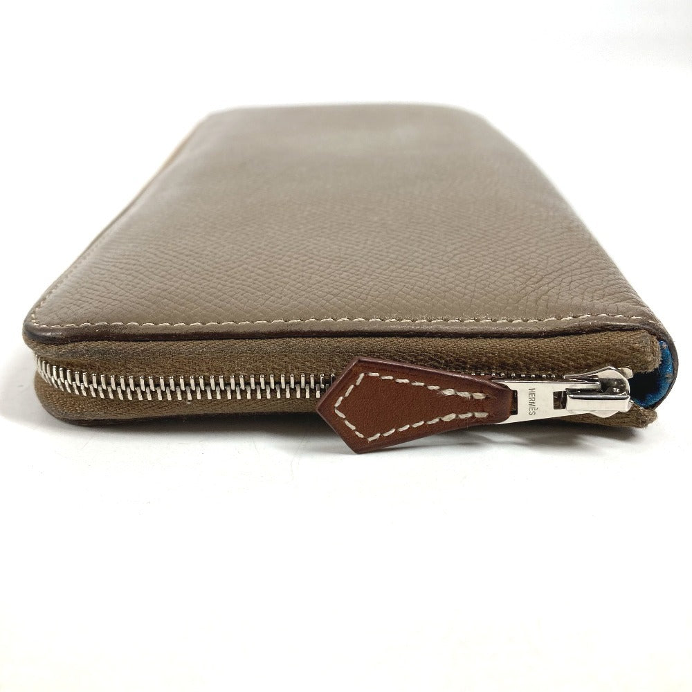 HERMES Azap Long Silk'In Wallet Long Wallet Round Fastener Long Wallet Epsom Unisex Etoupe Gray