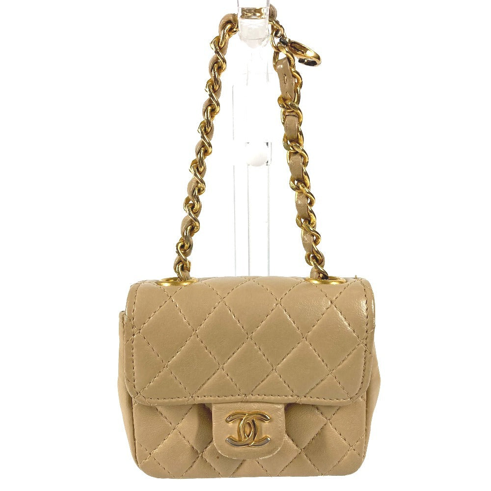 CHANEL Quilted CC Coco Mark Logo Mini Mini Matelasse Bag Pouch Bag Charm Key Holder Handbag Lambskin Unisex Beige