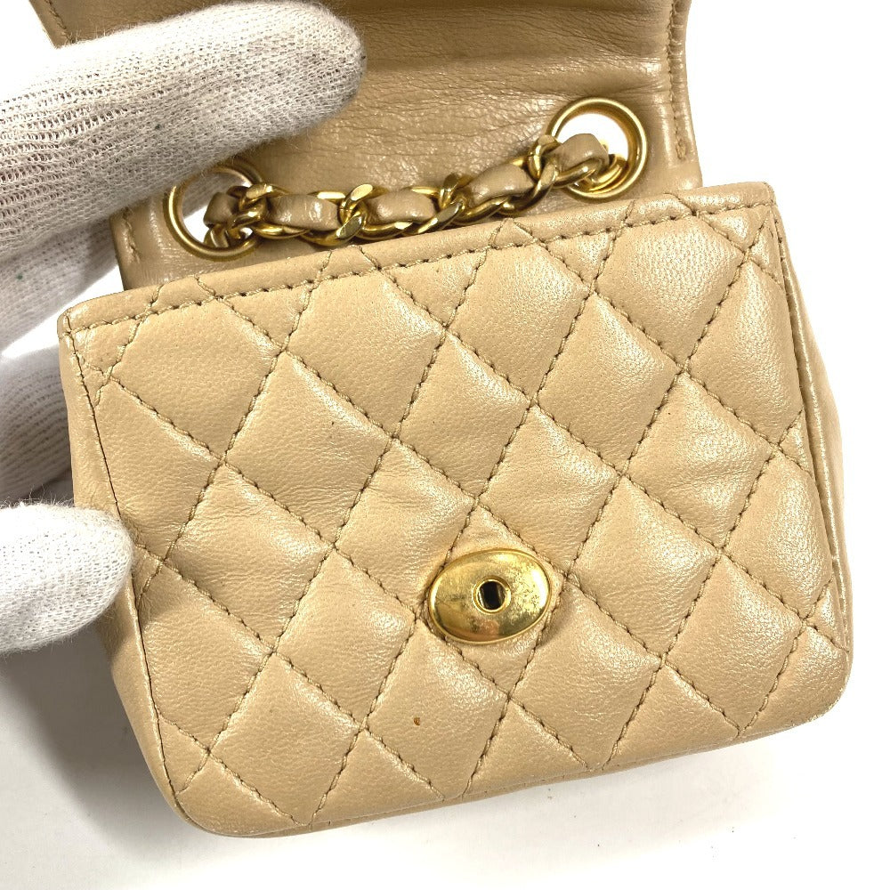 CHANEL Quilted CC Coco Mark Logo Mini Mini Matelasse Bag Pouch Bag Charm Key Holder Handbag Lambskin Unisex Beige