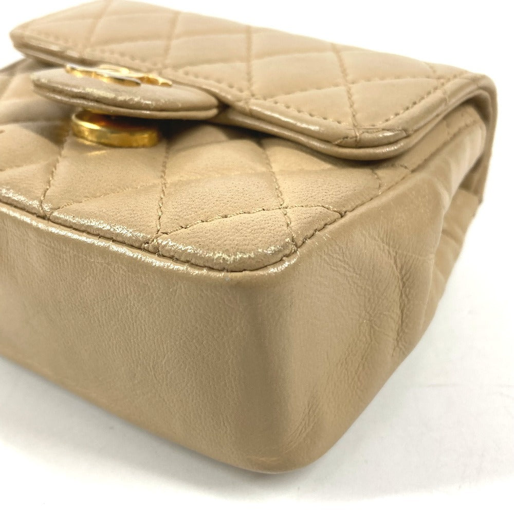 CHANEL Quilted CC Coco Mark Logo Mini Mini Matelasse Bag Pouch Bag Charm Key Holder Handbag Lambskin Unisex Beige
