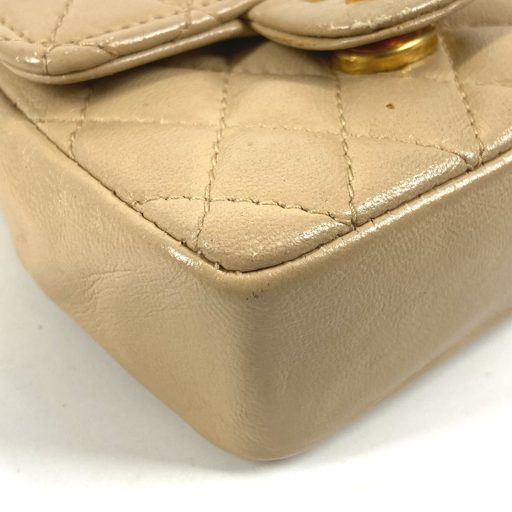 CHANEL Quilted CC Coco Mark Logo Mini Mini Matelasse Bag Pouch Bag Charm Key Holder Handbag Lambskin Unisex Beige