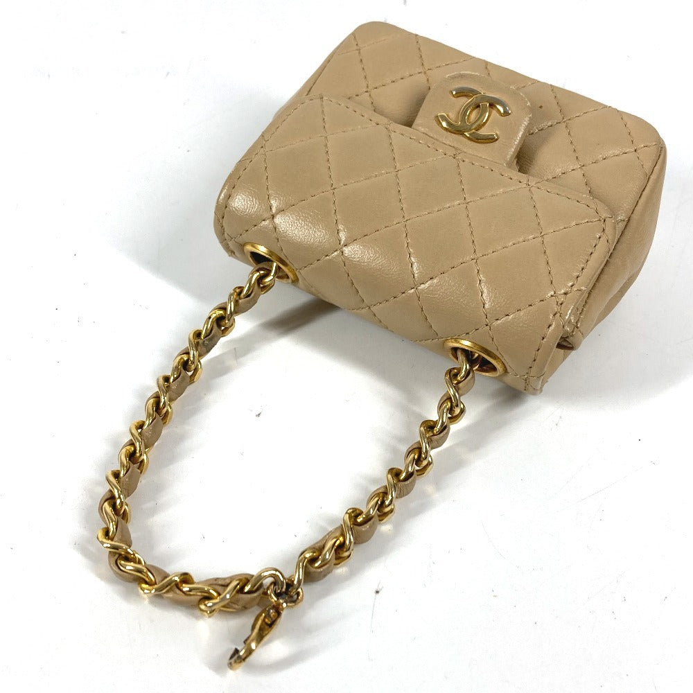 CHANEL Quilted CC Coco Mark Logo Mini Mini Matelasse Bag Pouch Bag Charm Key Holder Handbag Lambskin Unisex Beige