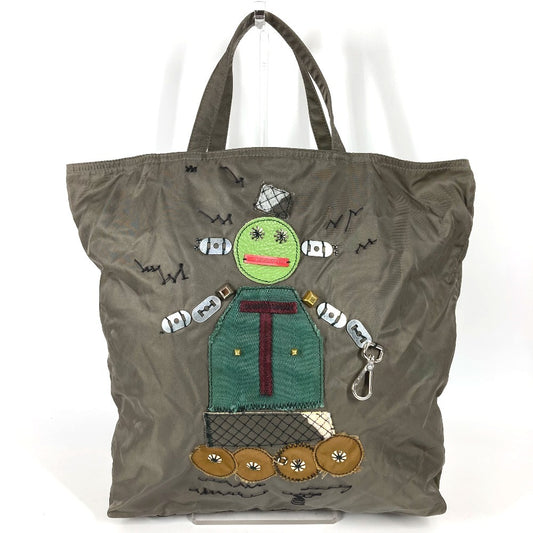 PRADA VA0484 トライアングルロゴ 三角ロゴ プレート ロボット ロゴ カバン トートバッグ ハンドバッグ レザー/ナイロン ユニセックス カーキ