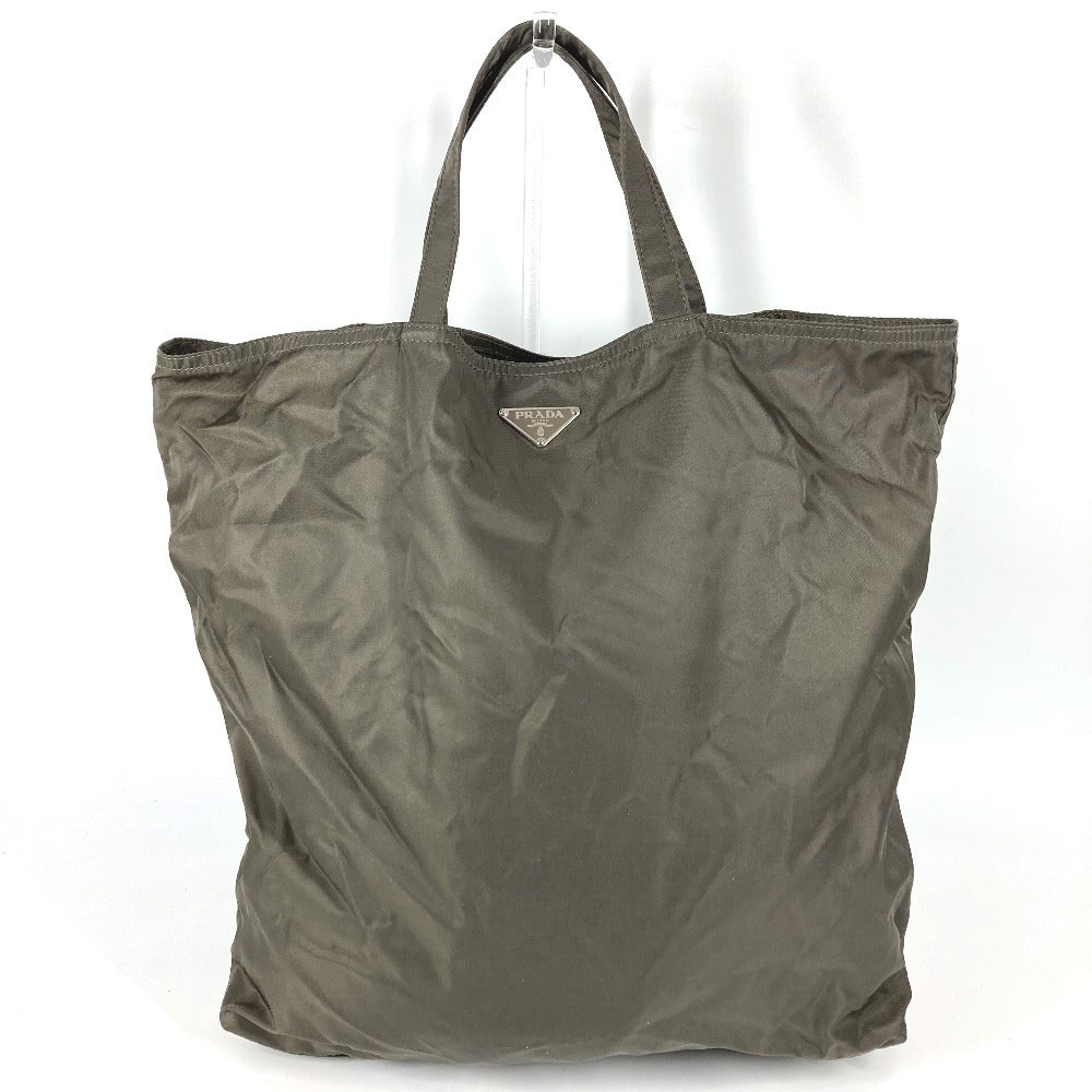 PRADA VA0484 トライアングルロゴ 三角ロゴ プレート ロボット ロゴ カバン トートバッグ ハンドバッグ レザー/ナイロン ユニセックス カーキ