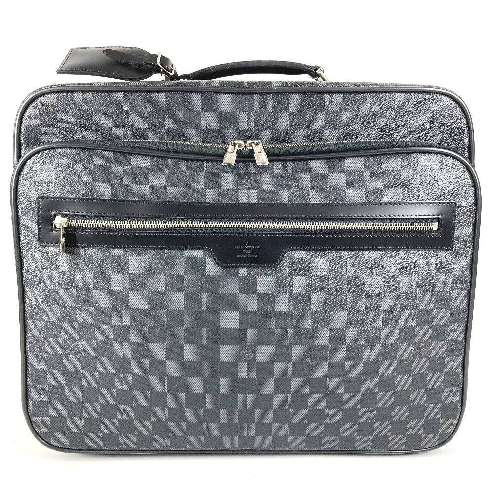 LOUIS VUITTON N23206 Damier Graphite Pilot Case 2-Wheel Suitcase Travel Bag Carry-On Damier Graphite Canvas Unisex Black