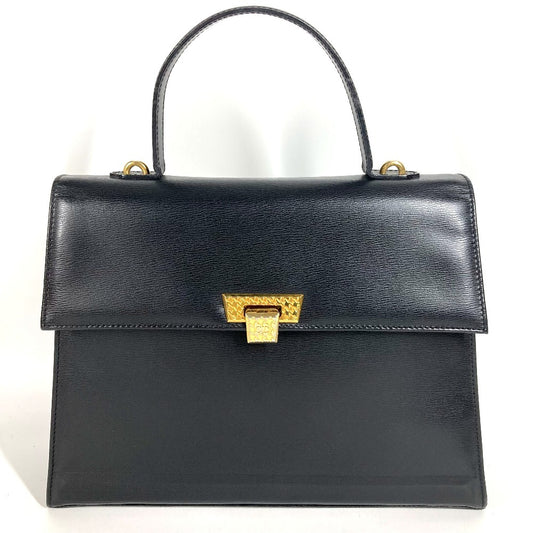 Dior Vintage CD Logo Tweed Logo Bag Flap Handbag Leather Unisex Black