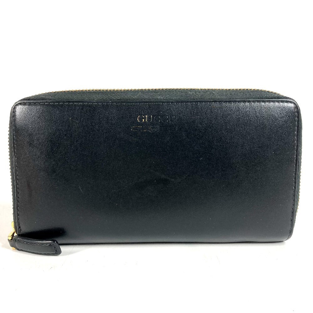 GUCCI 547591 Logo Long Wallet Round Zipper Leather Unisex Black