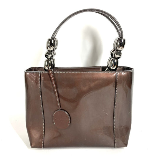 Dior Vintage Malice Pearl Logo Bag Handbag Patent Leather Unisex Brown