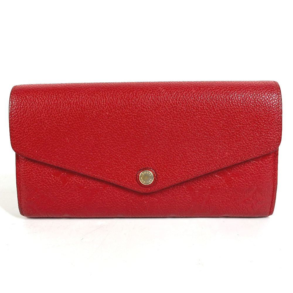 LOUIS VUITTON M61181 Monogram Empreinte Portefeuille Sarah กระเป๋าสตางค์ใบยาวแบบพับ กระเป๋าสตางค์ Monogram Empreinte Leather สำหรับทุกเพศ สีแดง