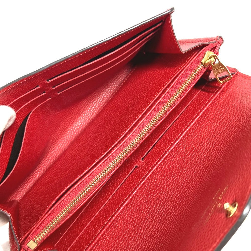 LOUIS VUITTON M61181 Monogram Empreinte Portefeuille Sarah กระเป๋าสตางค์ใบยาวแบบพับ กระเป๋าสตางค์ Monogram Empreinte Leather สำหรับทุกเพศ สีแดง