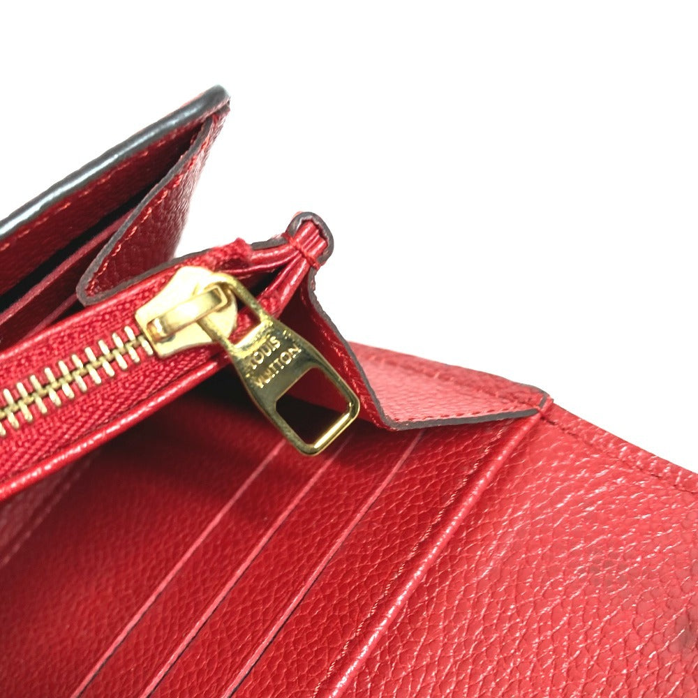 LOUIS VUITTON M61181 Monogram Empreinte Portefeuille Sarah กระเป๋าสตางค์ใบยาวแบบพับ กระเป๋าสตางค์ Monogram Empreinte Leather สำหรับทุกเพศ สีแดง